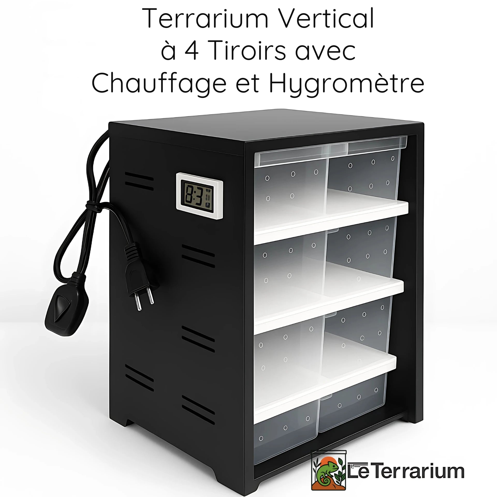 Terrarium Vertical à 4 Tiroirs avec Chauffage et Hygromètre 