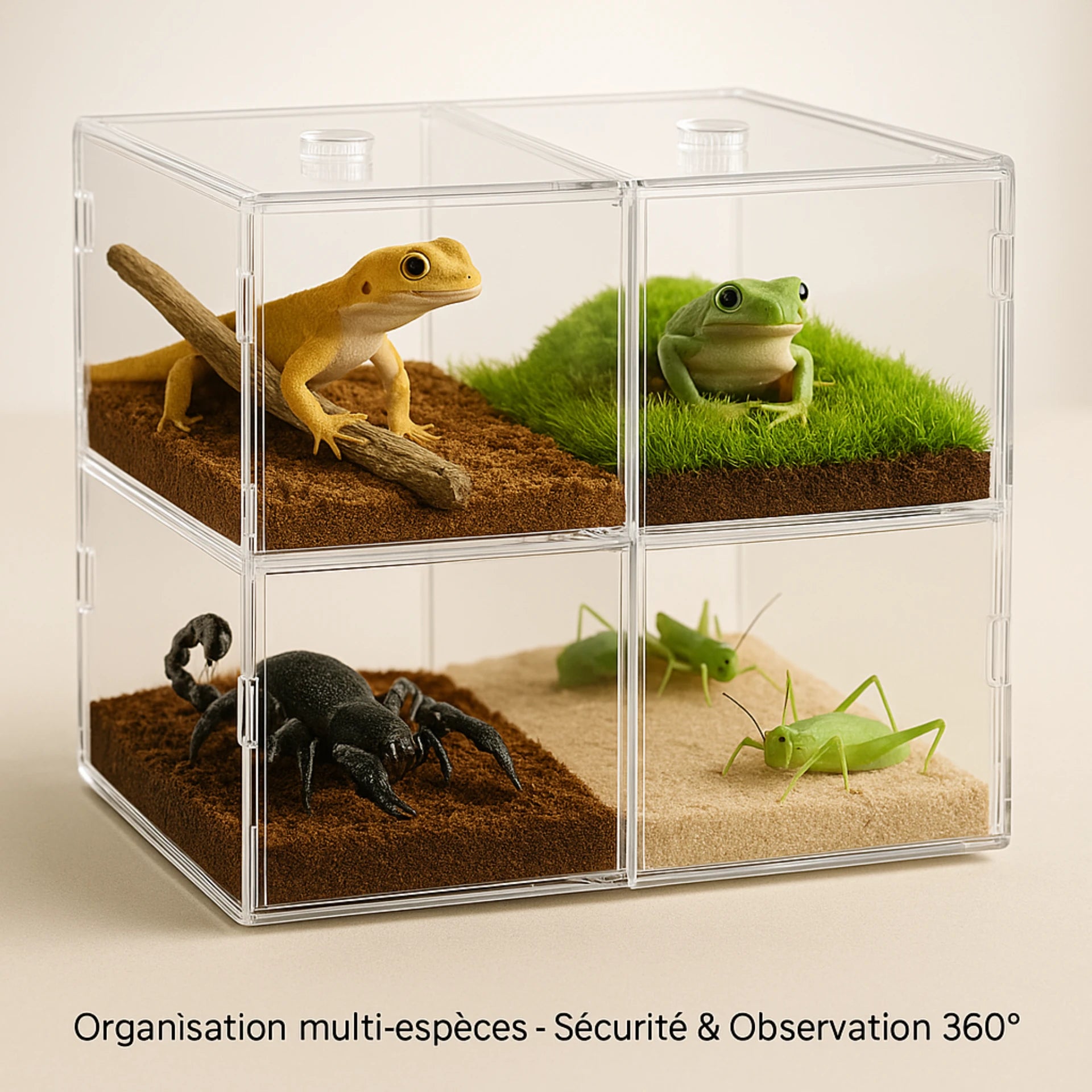 Terrarium en Acrylique Transparent à 4 Compartiments 