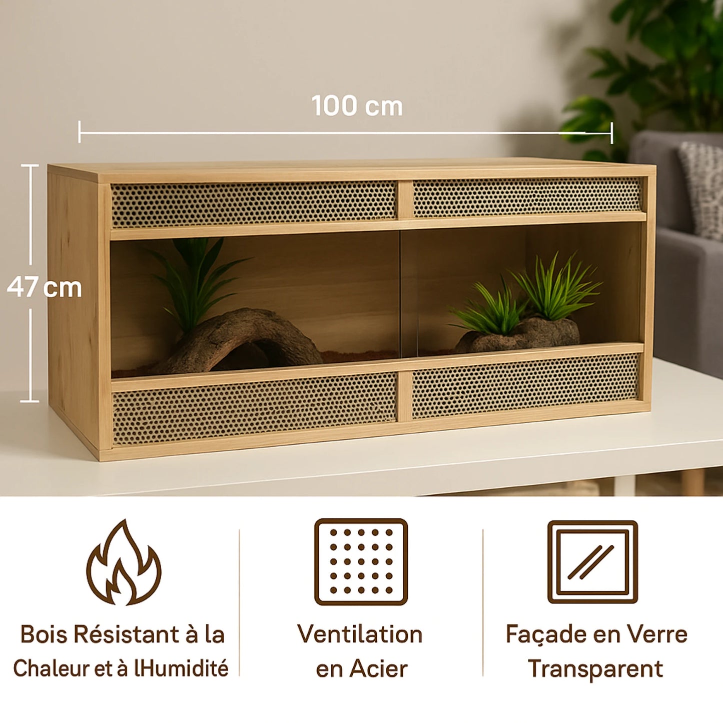 Terrarium en Bois d’Ingénierie 100×47×47 cm 