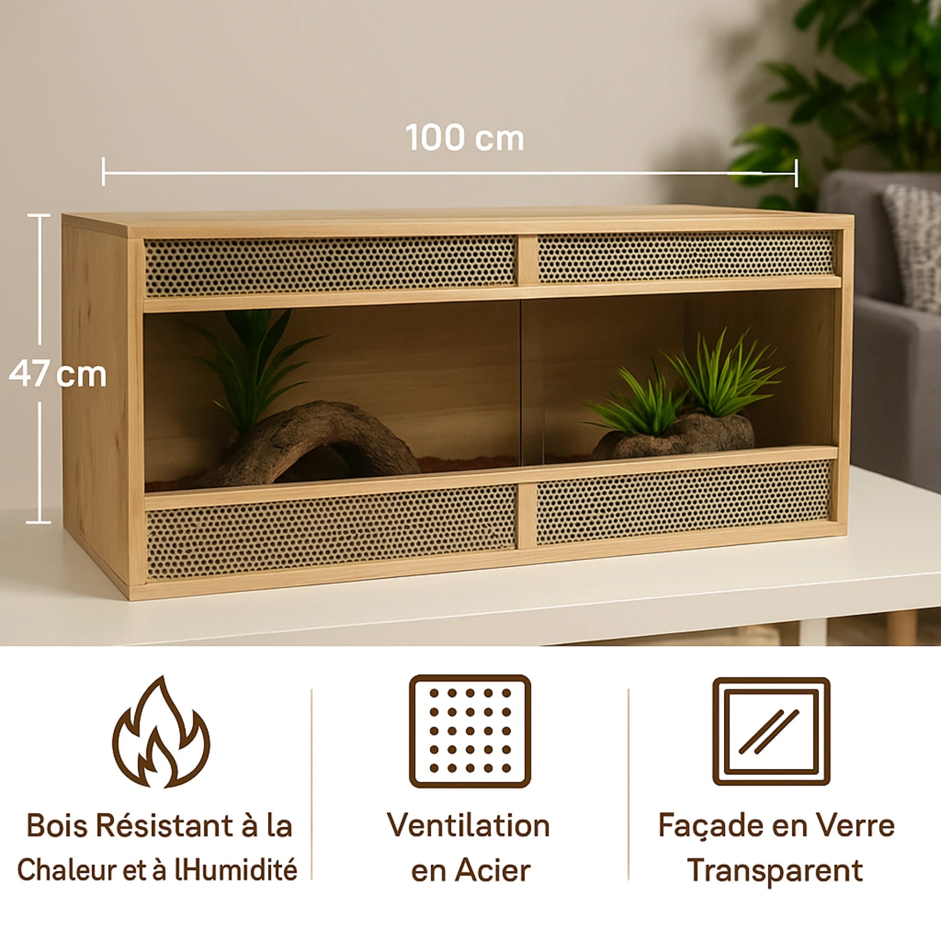 Terrarium en Bois d’Ingénierie 100×47×47 cm 