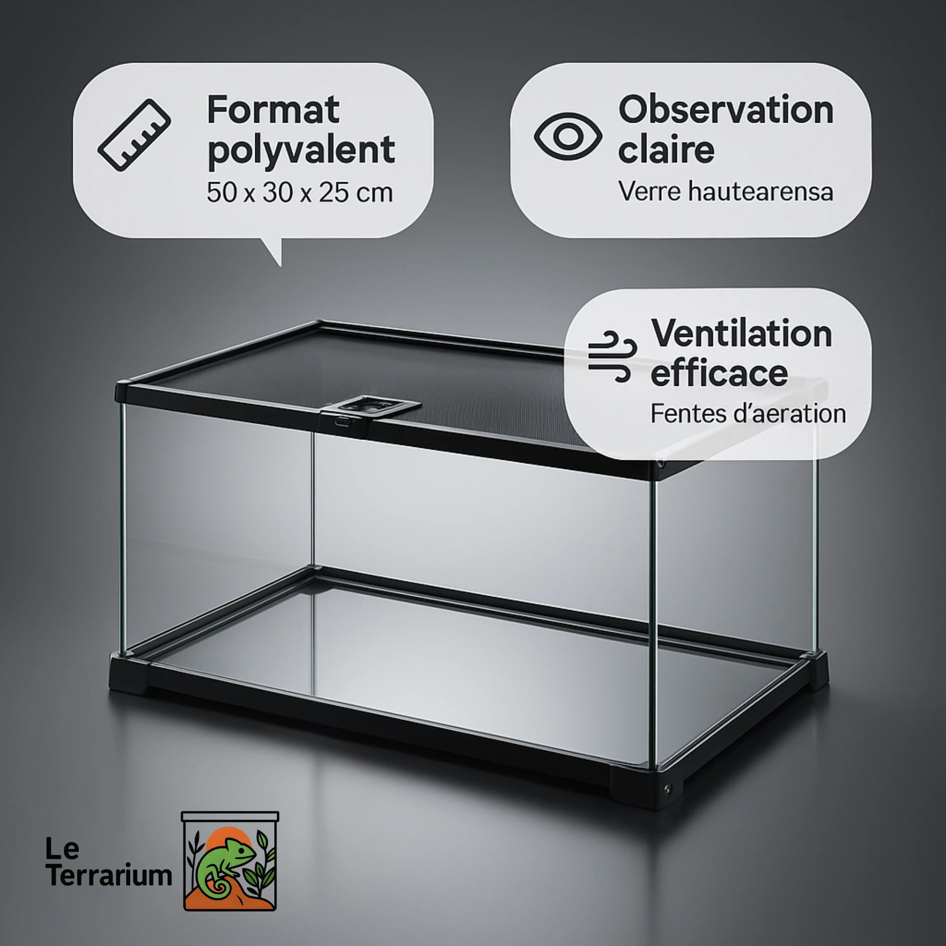 Terrarium en Verre 50×30×25 cm (10 Gallons) 