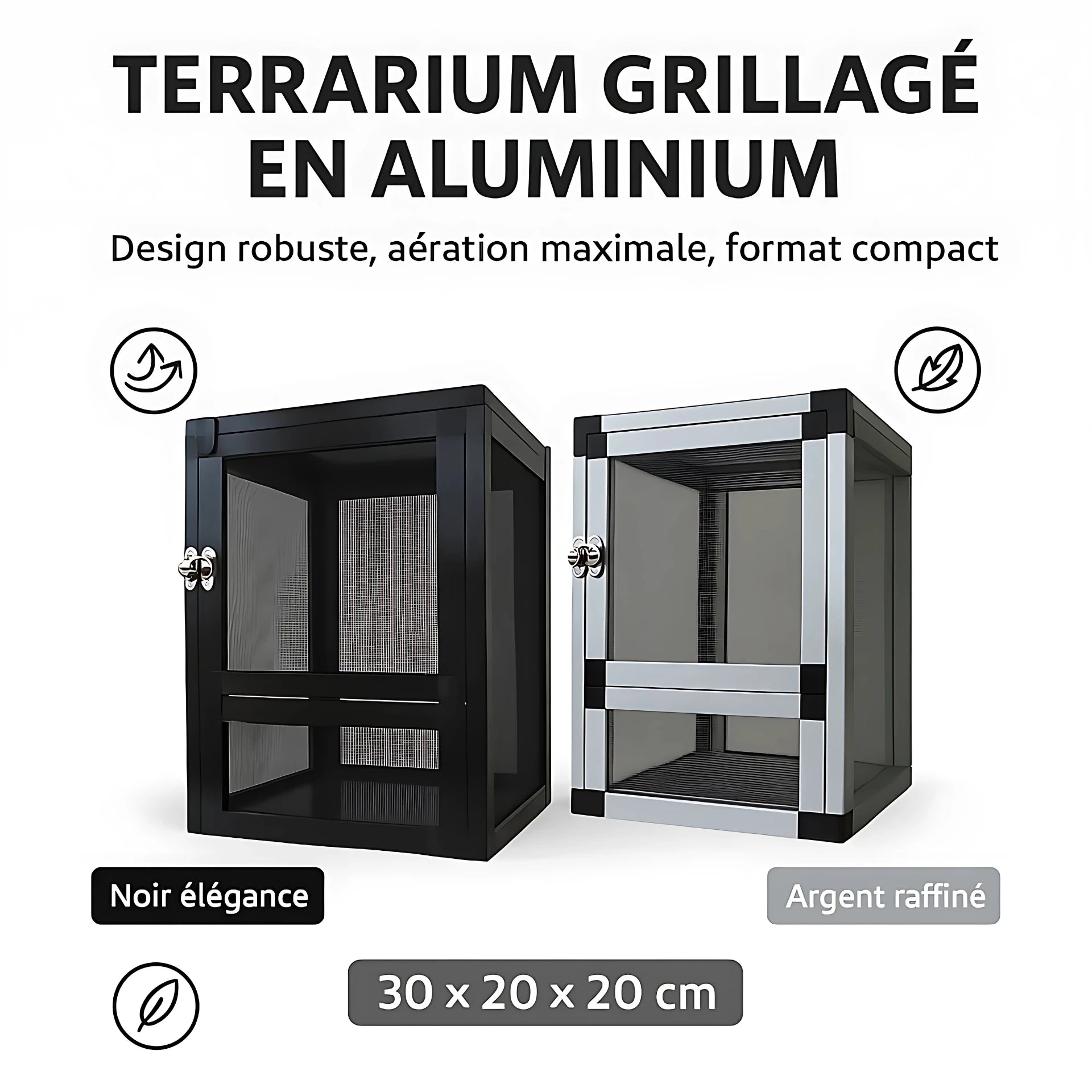 Terrarium grillagé en aluminium – Compact & ventilé 