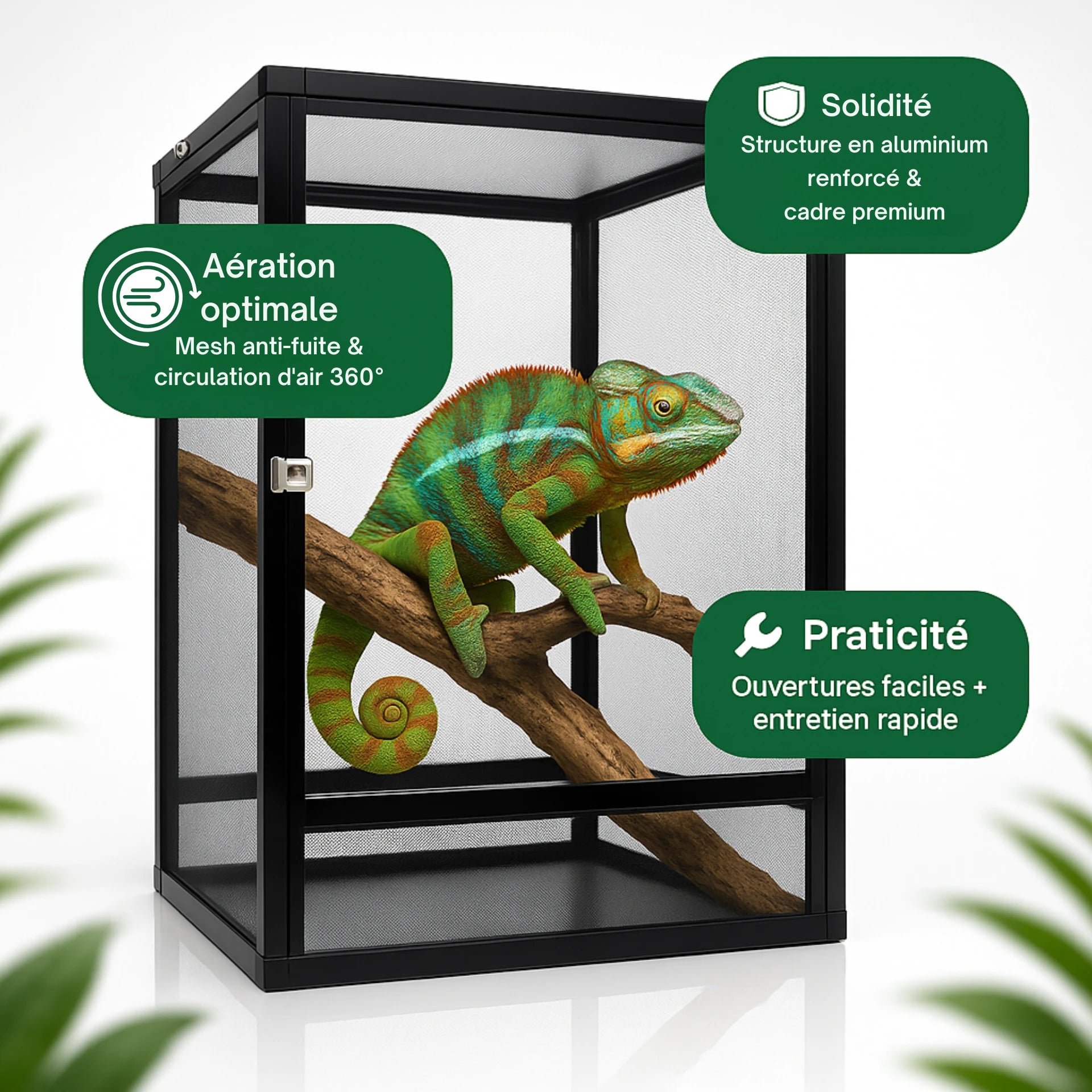 Terrarium grillagé en aluminium – Haute ventilation et visibilité 