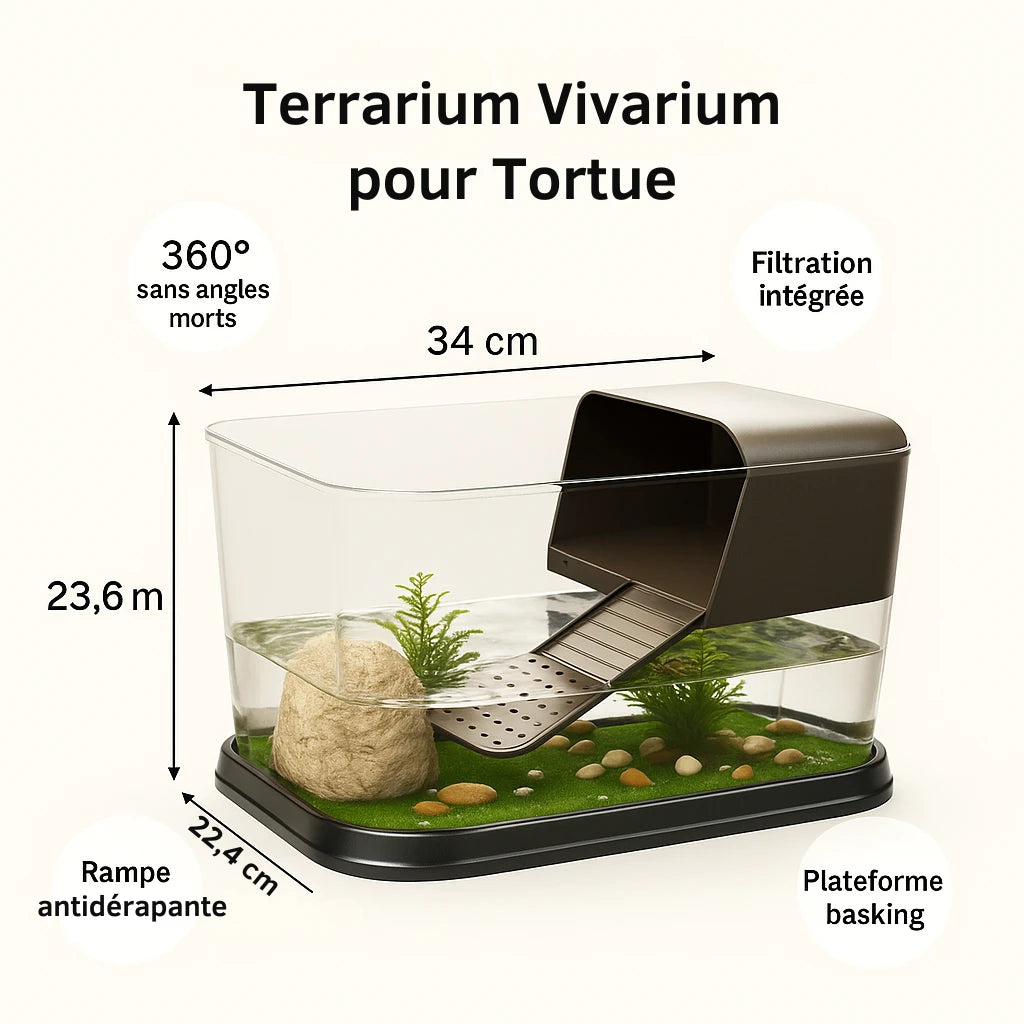 Terrarium pour Tortue – Vivarium Amphibie Transparent 