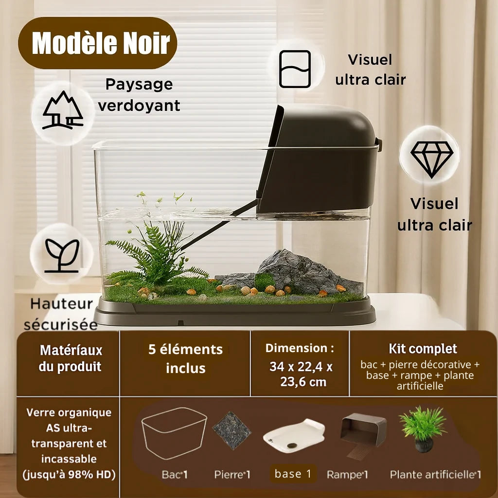 Terrarium pour Tortue – Vivarium Amphibie Transparent 