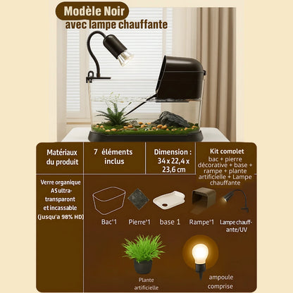 Terrarium pour Tortue – Vivarium Amphibie Transparent 