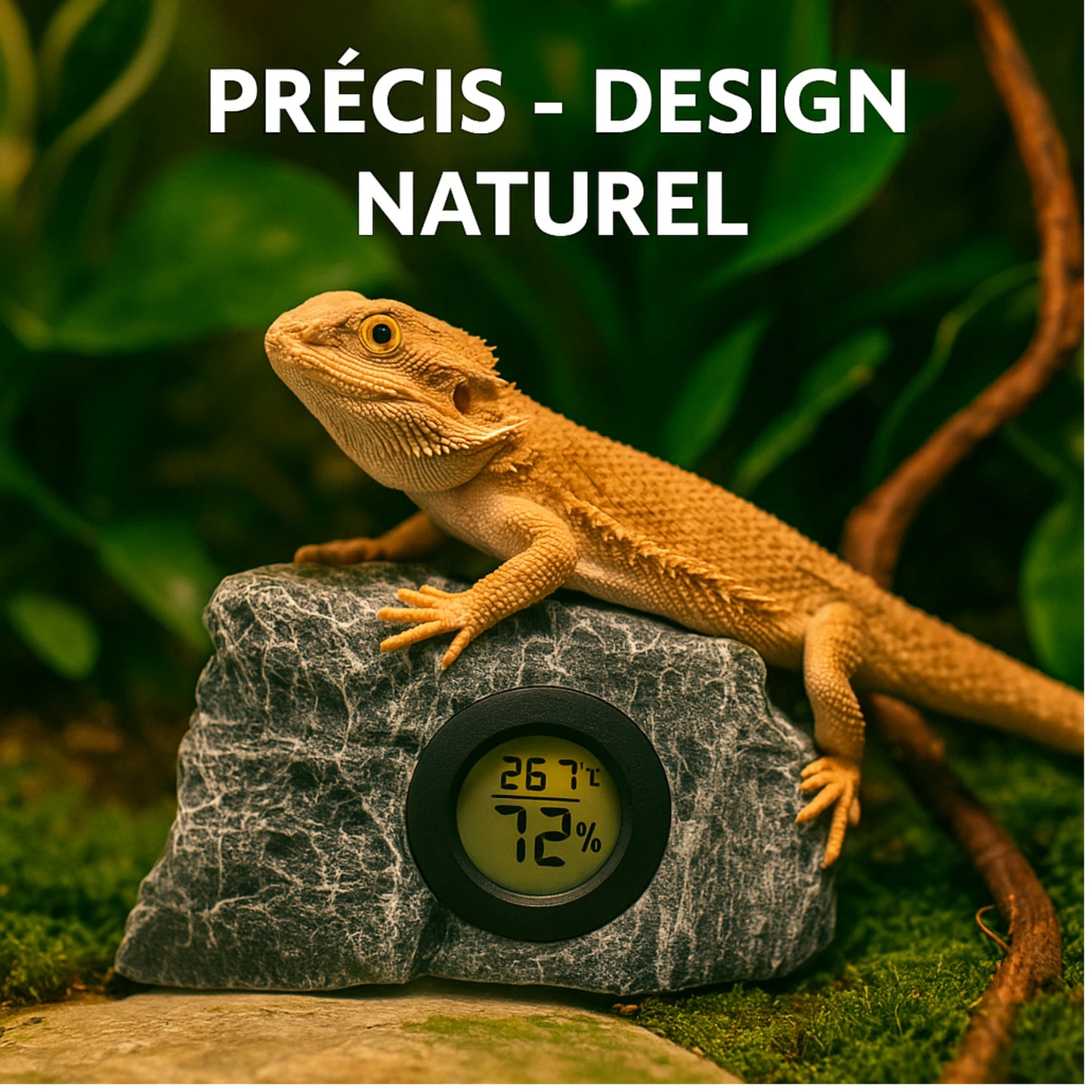 Thermomètre Hygromètre en Résine Imitation Roche pour Terrarium 