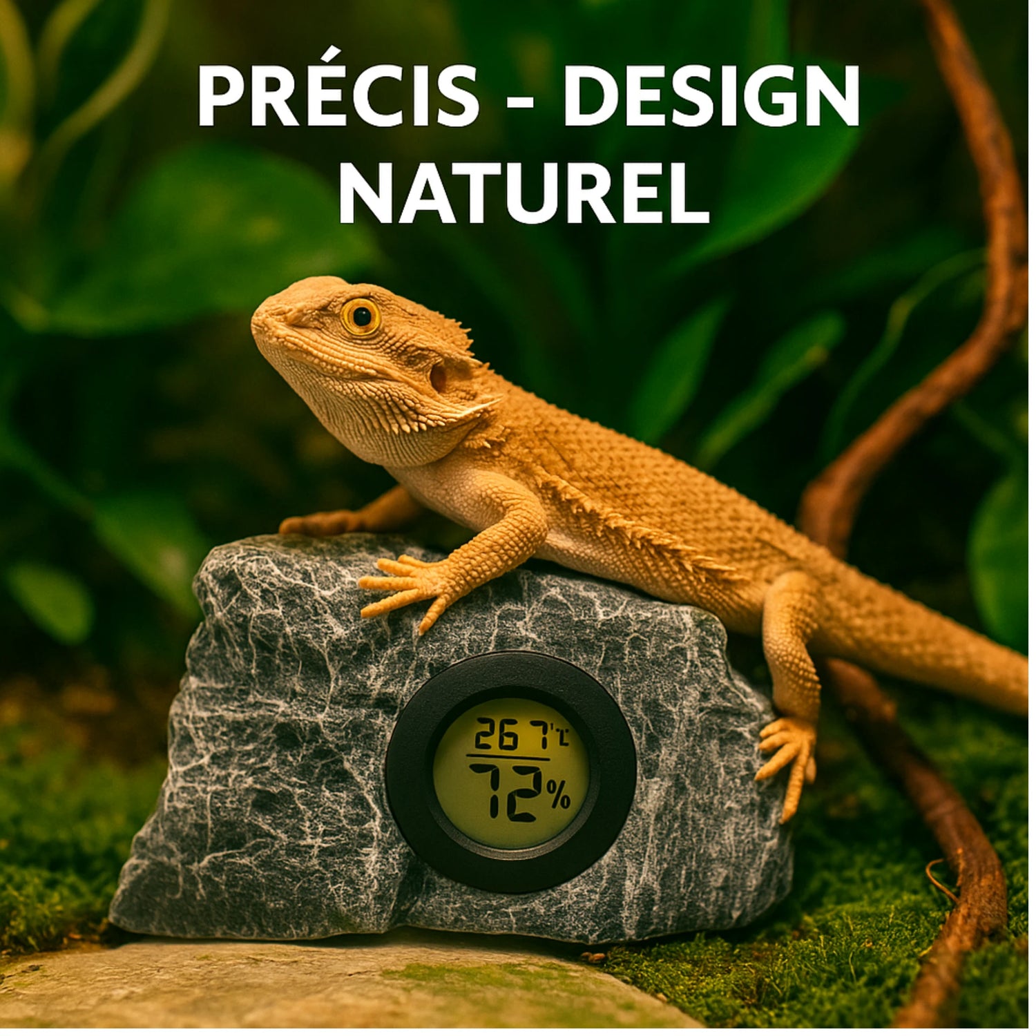 Thermomètre Hygromètre en Résine Imitation Roche pour Terrarium 