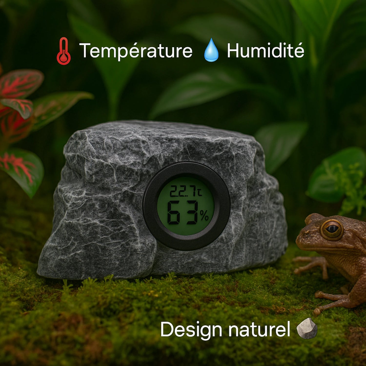 Thermomètre Hygromètre en Résine Imitation Roche pour Terrarium 